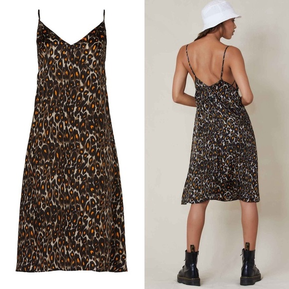 R13 90s Leopard Print Italian Fabric Sleeveless V-Neck Back Tie Slip Dress M - Picture 8 of 10